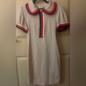 ACME Beige Preppy Mini Dress with Red, White, Blue Trim